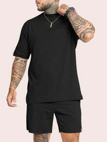 KIT 2 Set Of Stylish Men's T-Shirt Shorts Foreign Blogger Outfit Summer End Of Year Christmas Premium Style - 巧克力色和黑色 - 查看 4