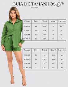 Women's Linen Shorts And Shirt Set - Army Green - View 9