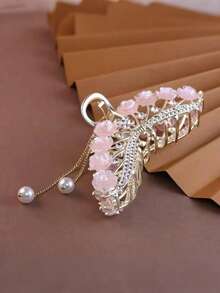 2pcs/Set Women's Alloy Black & Purple Floral Crystal Faux Pearl Hair Claw, Romantic Luxurious Thick Hair Elegant Bun Clip, Minimalist High-End Stylish Hair Clip, Suitable For Daily Use (1 Large Claw, 1 Small Claw) Hair Accessories Fashion Claw Clips Ladies Hair Clamps Casual Hair Jaw Clip Autumn Accessories Fall Winter For Vacation Outfits Woman