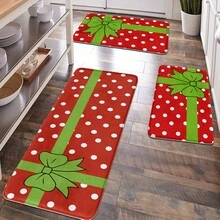1 szt. Dekoracja świąteczna, dekoracja domu, wystrój pokoju, wystrój łazienki, mata łazienkowa, antypoślizgowa mata łazienkowa, wystrój kuchni, mata kuchenna, dywan, zestaw łazienkowy, mata wejściowa, wycieraczka, miękka pluszowa powierzchnia, dekoracja domu, mata antyzmęczeniowa, mata z zieloną kokardką i białym wzorem w kropki, dekoracja świąteczna, zimowo-noworoczna, "Wesołych Świąt", miękka i wygodna powierzchnia, relaksuje stopy, zmniejsza zmęczenie dywanik kuchenny