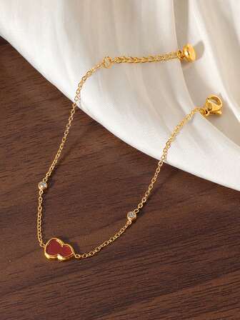 1pc Fashionable Red Gourd Single Crystal Bracelet, Titanium Steel Material Non-Fading, Luxury Women Accessory