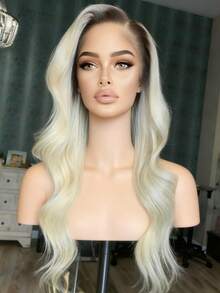 13X4 HD Transparent Platinum Blonde Body Wave Lace Front Wigs Human Hair Pre Plucked Free Part With Baby Hair 250 Density Water Wave Wigs Glueless White Colored Lace Front Wigs For Women Perfect Daily Wear Parties - 根染&漸變色 - 查看 2