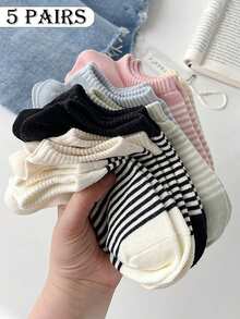 1/5 أزواج جوارب كاحل مخططة للنساء، جوارب قارب مريحة ومتعددة الاستخدامات للاستخدام اليومي، مناسبة لجميع الفصول، للداخل والخارج، هدية رائعة - متعدد الألوان - مشاهدة 7