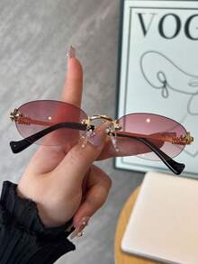 1 Pair Frameless Oval Women Fashion Fashion Glasses, Suitable For Daily Wear, Beach, Street Photography, Party - Multicolor - View 9