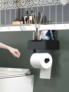 New Wet Wipes Holder, Toilet Paper Holder, Tissue Box, Toilet Paper Rack, Phone Holder - Modern Wall-Mounted Bathroom Tissue Dispenser And Wet Wipe Storage Organizer, Self-Adhesive Installation, Ideal For Modern Bathroom, Bathroom Storage - Black - View 10