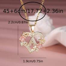 Heart Letter Rose Flower Necklace, Women's Fashion Pendant Valentine's Day Gift - K - Xem 4