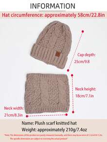 女士冬季欧美风针织帽围巾套装保暖防风护耳毛线帽跨境 - 灰色 - 查看 7