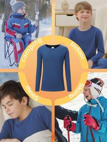 男童保暖内衣套装（8-12岁/120-160厘米） - 圆领长袖上衣和裤子，藏蓝色 | 保暖内衬，超保暖透气 | 修身剪裁，适合居家玩耍、上下学、滑雪旅行 | 防静电，速干 | 冬季/圣诞节必备 - 藏蓝色 - 查看 8