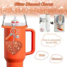 Set 3 pahare cu paie cu sclipici multicolor cu diamant, kit de decor pentru sporturi în aer liber, material siliconic cu ciucuri în formă de inimă, cadou de Crăciun, Halloween, înapoi la școală, Ziua Îndrăgostiților - Multicolor - Vizualizare 2