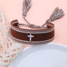 1pc Embroidered Cross Creative Woven Bracelet - Coffee Brown - View 2