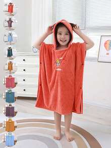 1 件卡通图案连帽刺绣冲浪斗篷儿童换尿布巾、浴袍、浴巾、温暖速干泳池游泳沙滩巾带帽温暖柔软超细纤维浴袍毛巾多种颜色可选复活节礼物、万圣节、圣诞节礼物、浴室装饰、浴室配件、秋冬毛巾