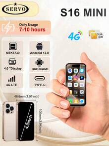 SERVO安卓智能手机，3GB+64GB双卡双待，支持4G LTE网络，全球最小手机，4.0英寸显示屏，GPS，WiFi，500W+200W双摄像头，超萌智能手机