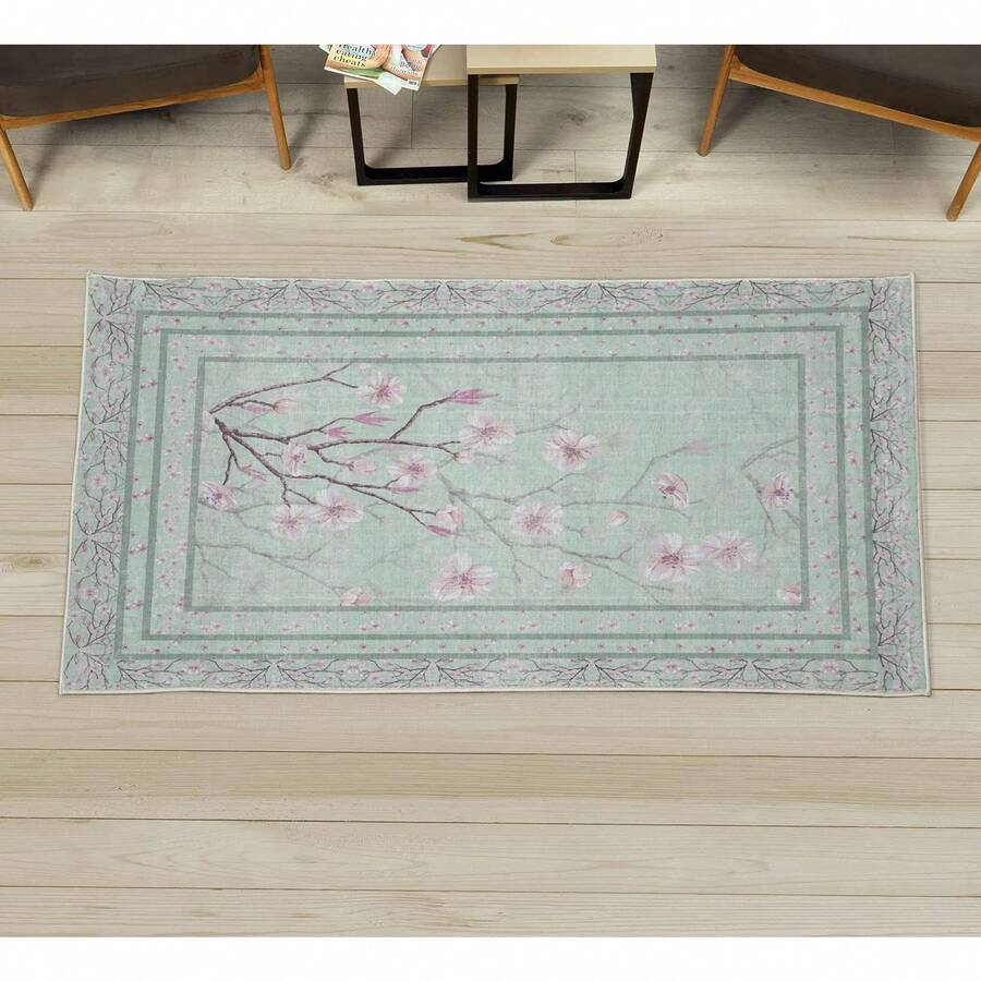 Retro Mid Century Abstract Pattern Rug On Ivory Background, Dark Orange And Reseda Green, 4' X 5' 5", Ideal For Bedroom, Dorm And Living Room - 薄荷綠和粉紅色 - 查看 1