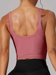 1pc Women's Sexy Waist Cinching Backless V-Neck Sports Tank Top, Nylon Fabric, For Indoor Training, Yoga, Outdoor Exercise, Running - 紫丁香色 - 查看 2