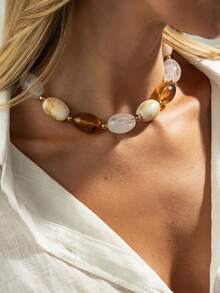 1 pezzo Collana asimmetrica in resina con perline geometriche di stile bohémien, elegante e alla moda per casual, festa, vacanze, stile di strada, appuntamenti di coppia, regalo di gioielli per festival femminili (colore e materiale soggetti all'articolo reale)