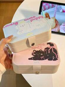 1pc Jewelry Box With Cute Cat & Dog Design, High Capacity Jewelry Organizer Box For Earrings, Necklaces, Rings, Portable Jewelry Storage Box