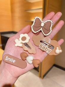 14pcs Colorful Multi-Element Decorative Cute Girl Hair Clips & Accessories