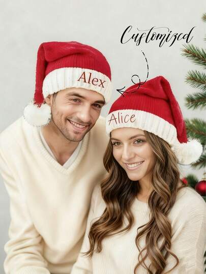 Cappelli natalizi personalizzati, cappelli natalizi lavorati a maglia, cappelli natalizi ricamati, cappelli natalizi con nome, regali di Natale