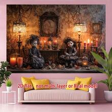 2D Flat  Gothic Victorian Horror Backdrop Banner With Doll Figures - Self-Lit Candle Effect  2D Flat Polyester Fabric  Hanging Decor For Indoor/Outdoor Halloween Party  Haunted House  Themed Photo Background - No Electricity Needed  Easy  Setup (Dark Brown/Black/Golden Tones) - Perfect For All Seasons  Spooky Ambiance  Durable Polyester Material  Versatile  For Various Occasions  Ideal For Home Decor & Outdoor Celebrations  Halloween Background Cloth - 1PC - 查看 4