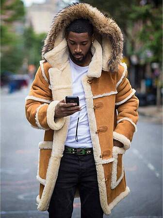 Men's Lamb Wool Bomber Coat Winter Bomber Fleece Lined Leather Jackets Aviator Coat Shearling Leather Jacket