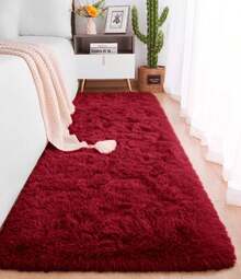 1.30 X 0.50 M Soft Shaggy Runner Rug For Bedroom Hallway Bedside - Burgundy - View 3
