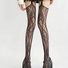 1 Pair Women's Sexy Dark Gothic Spider Web Jacquard Fishnet Pantyhose, Suitable For Halloween - 黑色 - 查看 6