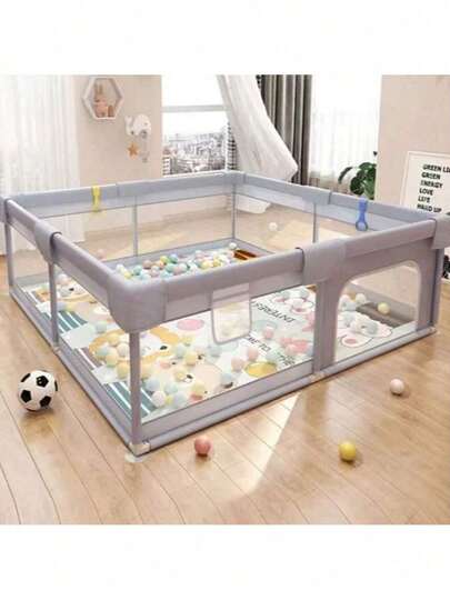 Cercadinho Bebê Chiqueirinho Telado Infantil Grande 180x147cm Seguro Portátil Menino Menina(Cinza)