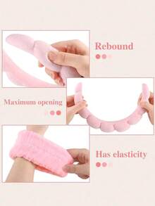 Bộ 4 món băng đô lau mặt (1 băng đô + 2 khăn) / (2 băng đeo cổ tay), Hồng, Xanh dương, Đen, Tím, Bộ băng đô và băng đeo cổ tay dùng để rửa mặt, Quà tặng Ngày Valentine, Phụ kiện Ngày Valentine - Nhiều màu - Xem 3