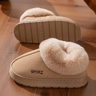 Pantuflas tipo mula de unicolor minimalista, talla grande unisex, adecuadas para otoño/invierno