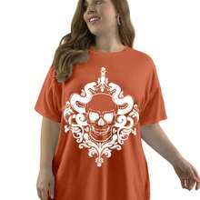 T Shirt Estampada Caveira Halloween Básica Leve Camiseta Oversized Verão Life Style Versátil Casual Aesthetic - Coral - Visão 9