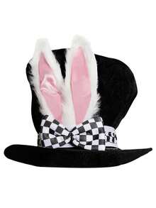 1pcsBunny Ear Top Hat With Checkered Bow, Black Velvet Novelty Hat For Cosplay Party & Festival Dress-Up - Multicolor - View 3