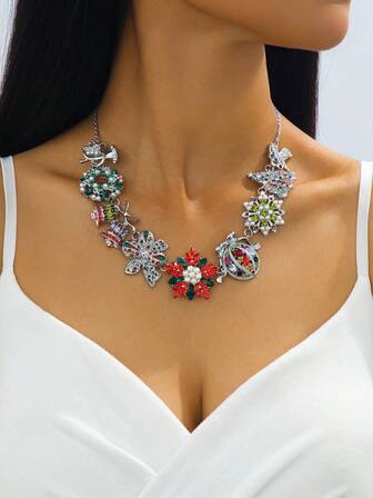 1 件经典欧美风格铃儿响叮当圣诞树项链，适合作为圣诞礼物，女士毛衣链