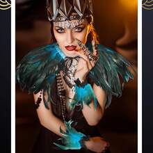 2 Pcs Mardi Gras Women Feather Shrug Cape Shawl Gothic Feather Cuffs Carnival Cosplay Witch Costume Accessorieshalloween - 藍色 - 查看 6