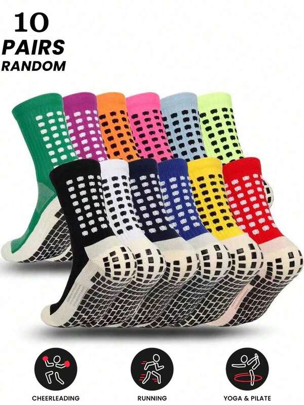 5/10 paires de chaussettes de football épaisses avec silicone anti-dérapant, convenant pour le basketball et les sports, avec une prise sur le sol