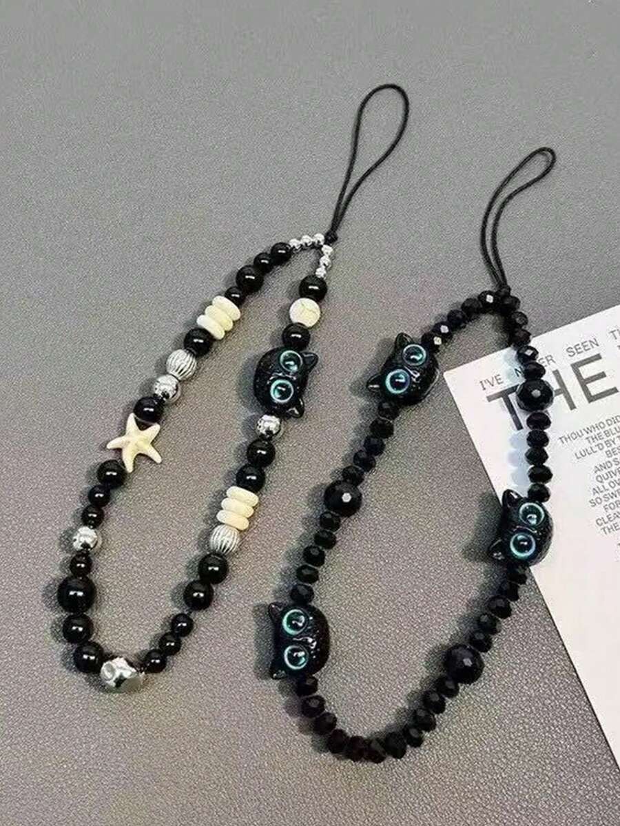 1pc Handmade Beaded Cute Cat Y2K Style Phone Lanyard, CDD Camera Anti-Lost Chain, Bag Pendant, Keychain, Case Pendant, Gift - Multicolor - View 1
