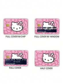 3pcs Hello Kitty Pink Bow Credit Card Sticker Set, Matte Vinyl Stickers, Minimalist Style Christmas & New Year Gift, Boyfriend Gift, High Quality PVC Card Sticker, Pale Beige Debit Card Sticker - Multicolor - View 5