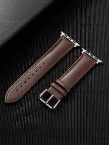 1PC Men Business Style Leather Watch Strap Compatible With Apple Watch 49mm 46mm 45mm 44mm 42mm 41mm 40mm 38mm,Luxury Black Watch Band Compatible With IWatch Series Ultra 11 SE3 10 9 8 7 6 5 4 3 2 1,Professional Dressy Watch Strap Accessories Compatible With Apple Watch,Formal Leather Band Replacement For Business Meetings - Dark Brown - View 2