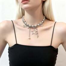 1 Stück Y2K Stern & Perle Quaste Halskette, einzigartiges Design Choker Halskette geeignet für 10 Anlässe