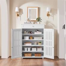 Butterslay 1PC 5-Tier Adjustable Shoes Rack, Closed Shoe Storage Cabinet With Louvered Door For Living Room Entryway Office White - 白色 - 查看 9