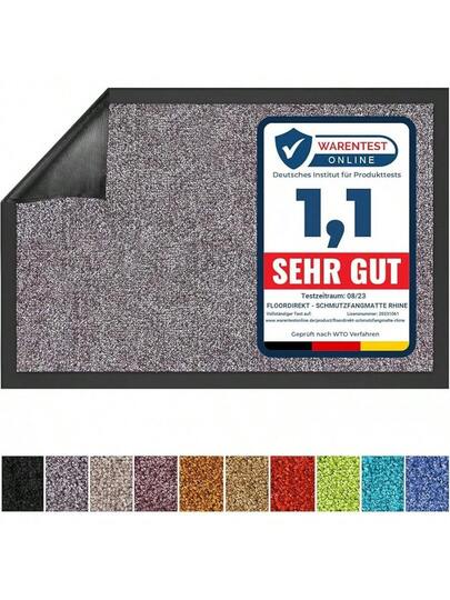 Floordirekt Rhine Dirt Trapper Doormat, Washable Heavy Duty Doormat Non Slip Backing, Entrance Areas Black, 90 Cm 120