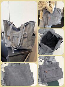 『US-Based Shipping』Simple Solid Color Multiple Pockets Shoulder Bag Corduroy Hobo Tote Bag For Women, Casual Crossbody Bag Large Capacity Purse Bucket Bag, Shoulder Satchel Daypack For Outdoor Travel Commuting Work, Vintage Satchel Shopping Bag College Computer Bags Large Capacity, Lightweight, Portable, Suitable For Teen ,,Bolsos Para Mujer,Tote Bags For Women,Bags For Women,Shoulder Bag,Carteras,Carteras Para Mujer,Bolsas,Designer Handbags,Crossbody Bags For Women,Mochilas Para Mujer,Handbags For WomenGirls Women College Students, Perfect For Back To School, New Fall Fashion 2025 For Women,Large Capacity Casual Outdoor Vacation Travel Shoulder Bag, Lightweight Versatile Shopping Groceries Storage Handbag, Portable Multi-Pocket Commuting Bags For Daily Office Work, Large School Tote Bag, Multiple Compartments, Perfect For Beach, School, Work & Daily Use, Literary School Bag & Bookbag For Women Or Students - Xám - Xem 6