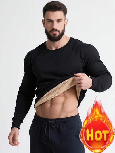 Men's Fleece Sweatshirt, Warm Thickened Crew Neck Long Sleeve Pullover For Winter