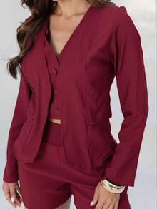 TETE FASHION Women's Tailored Set Double Vest Formal Shorts - RED WINE - View 2
