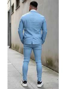 Men's Set Blazer Pants Slim Suit Formal Fashion - 淺藍色 - 查看 5