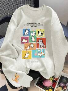 2025 Nuevo suéter holgado de cuello redondo con estampado de gato de manga larga, informal y suelto, adecuado para otoño/invierno, Halloween, Día Nacional de Arabia Saudita, Año Nuevo, fiesta elegante, graduación, Navidad