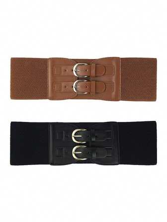 1pc Simple Wide Corset Waist Belt With Bimetallic Buckle, Women'S Casual Street Style Accessory, Pu Material Belt - Versatile For Daily, Party, Wedding, College, Sports