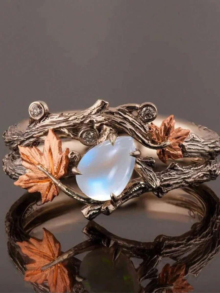 Nuevo anillo de diseño de hoja de arce vintage de moda, anillos únicos para mujeres - Multicolor - Ver 1