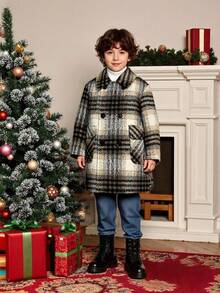 Nuevo abrigo casual de otoño/invierno para niños, abrigo a media pierna a cuadros para niños