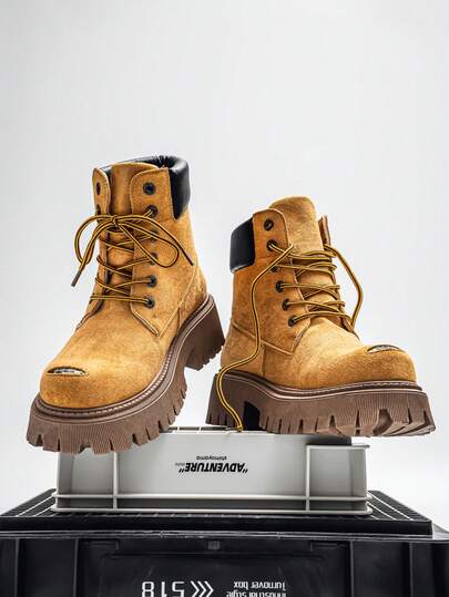  GAISIMA 美式厚底靴，男士英伦复古美式摩托车靴，户外黄色靴子