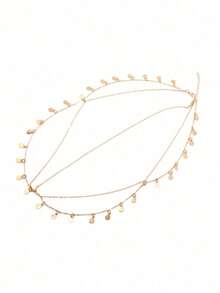 1pc Elegant Vintage Sequined Wave Tassel Headband - Ideal For Party & Holiday, Women Metal Hair Accessories, Round Disc Quantity Random Hair Chain Head Jewelry Head Pieces Jewelry Hair Jewelry Hair Vine Chain, Hair Jewellery, Y2k Outfit, Wedding - Gold - View 6